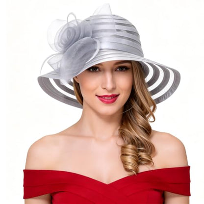 Ruphedy Women Derby Church Dress Bucket Hat Fascinators Tea Party Wedding Hat - color: S017-silver