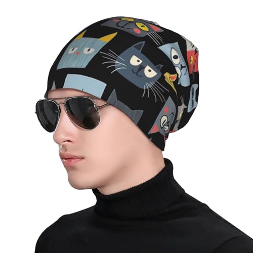 Beanie Hat for Men Women Slouchy Beanie Skull Sleep Cap Soft Lightweight Chemo Hat Stretch Cancer Headwear - color: Cat