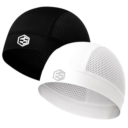 Breathable Mesh Skull Caps for Men Helmet Liner Sweat Head Cap - color: 2pc Black & White