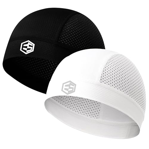 Breathable Mesh Skull Caps for Men Helmet Liner Sweat Head Cap - color: 2pc Black & White