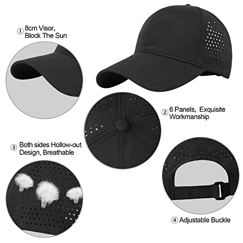 Enwokran Men Quick Dry Sport Baseball Cap, Athletic Fitted Cap Mesh Adjustable Plain Hat Running Trucker Hat for Women - color: Black