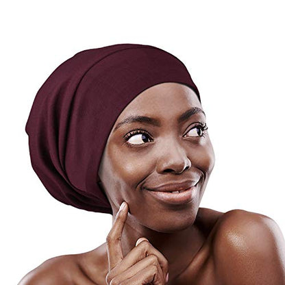 FocusCare Satin Lined Sleep Slouchy Cap Curly Girl Slap Headwear Gifts for Frizzy Hair Women - color: Dark Burgundy