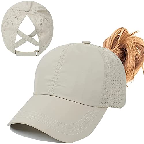 Womens Ponytail Hat Baseball Cap, Adjustable Criss Cross Baseball Cap High Bun Unisex Quick Drying Trucker Hats - color: Zkhaki