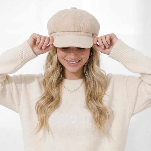 C.C Knitted Newsboy Cap for Women – Soft Knit Hat with Adjustable Velcro, Lightweight Warm Winter Style - color: Knitted-beige