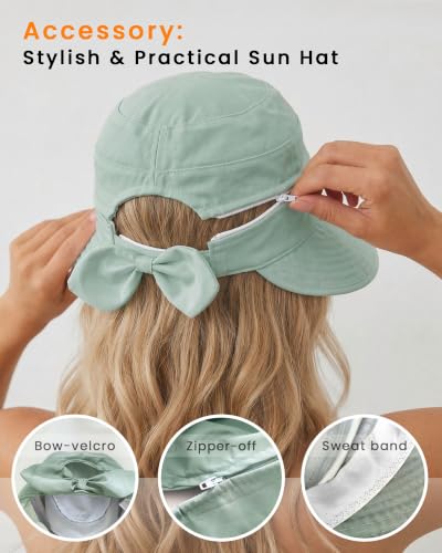 CHUNG 2 Pack Women Sun Visor Hat Wide Brim Summer UV Protection Zip-Off - color: White/Light Green