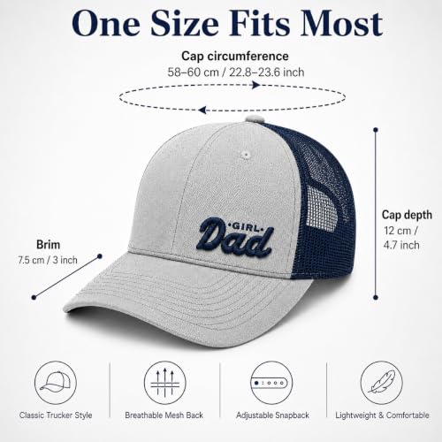 Wishper Studio Embroidered Baseball Cap for Women Men, Cotton Hat with Adjustable Velcro, Minimalist Animal Embroidery - color: Heather Gray/Navy Blue