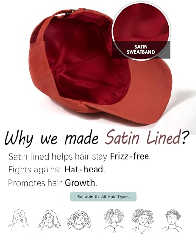 Lvaiz Womens Satin Lined Baseball Cap Washed Cotton Adjustable Dad Hat - color: Orange Red