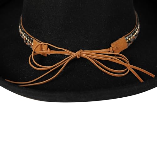 Lucky Brand Womens Ranger Hat | Wide Brim | Felt | Rancher | Americana | Western Inspired | Classic | Fashion | Cowboy - color: Rhinestone Tie - Black