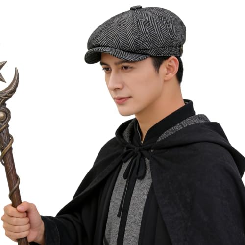 Women Classic Herringbone Newsboy Flat Cap 20s-Gatsby Tweed Ivy Cabbie Hat Golf Hunting Hats for Men Medium