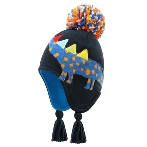 Duoyeree Kids Beanie Dinosaur Pom Pom Knit Winter Hat Fleece Lined for 1-7T - color: 1b-big Dinosaur, size: 2-4T