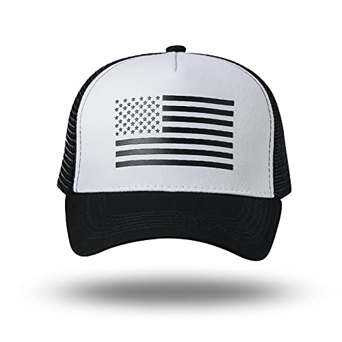 American Flag Trucker Hat - Snapback Hat, Baseball Cap for Men Women - Breathable Mesh Side, Adjustable Fit - for Casual Wear - color: White/Black
