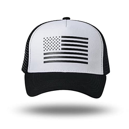 American Flag Trucker Hat - Snapback Hat, Baseball Cap for Men Women - Breathable Mesh Side, Adjustable Fit - for Casual Wear - color: White/Black