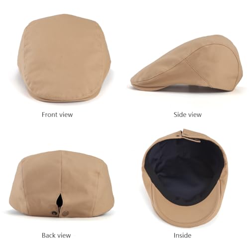 Classic Solid Flat Cap Newsboy Hats for Men Retro Cabbie Driving Adjustable - color: C04 Khaki With Mesh Lining