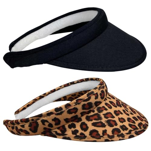 2 Pack Sun Visor Hats Women Men Clip On Wide Brim Visors Hat Outdoor Sports Golf Beach Travel Tennis Caps - color: Black+leopard