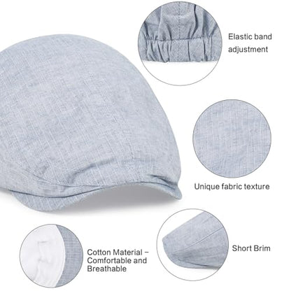 3Pcs Cotton Newsboy Hat for Men Cool Adjustable Flat Cap - color: Cm2-blue+khaki+white