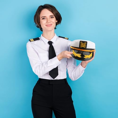 8 Pieces Captain Hats Adjustable White Sailors Navy Marine Admiral Caps for Yacht Theme Party Costume Accessory - color: Style 3