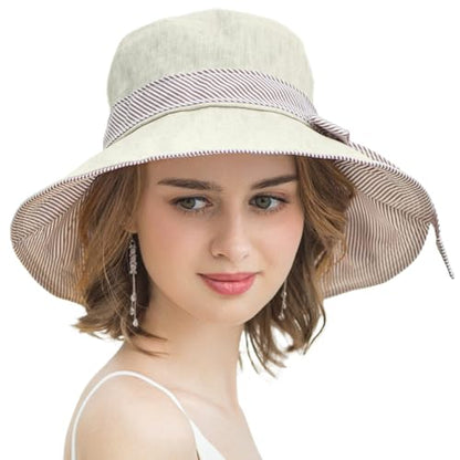 Sun Hats for Women Roll-up Wide Brim Summer Beach Hat Foldable Floppy Cotton Hat - color: Cotton Khaki