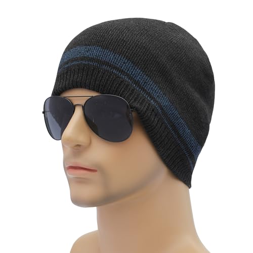 ZLYC Men Fashion Knit Fisherman Beanie Hat Winter Warm Thick Skull Cap - color: Solid Charcoal