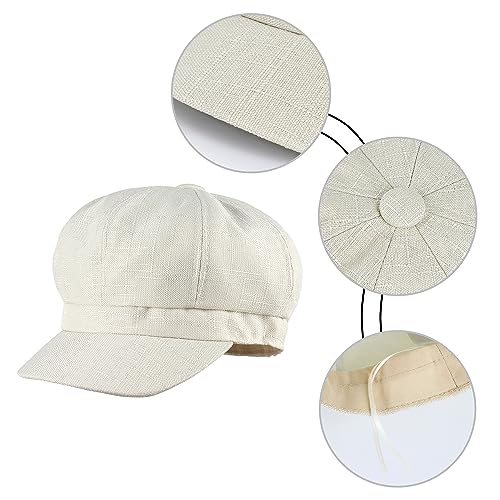 Women Cotton Blend Newsboy Cap Cabbie Paperboy Painter Visor Hat - color: Beige White B
