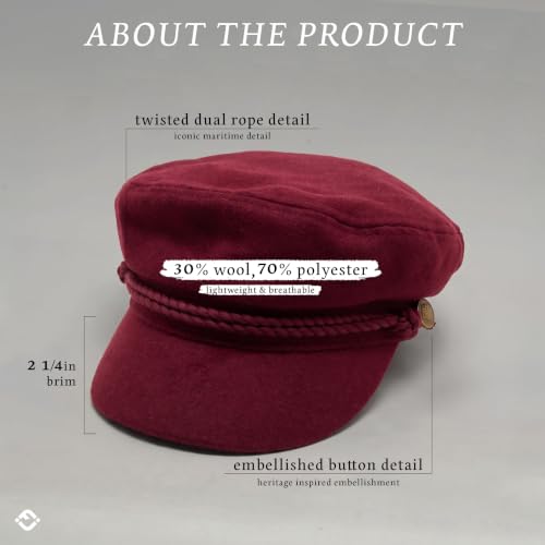 Funky Junque Greek Fisherman Newsboy Cap, Cotton Captains Bakerboy Hat - color: Wool - Burgundy