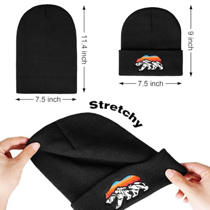 Knit Winter Beanie Hats for Men Women Cuffed Skull Cap with Mountain Embroidery Outdoor Christmas & New Year Gifts - color: Bear/Black
