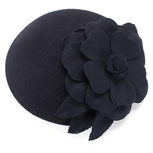 Lawliet Womens Dressy Fascinator Beret Wool Felt Pillbox Hat Wedding Occasion Headpiece A083 - color: Black
