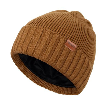 Wmcaps Fleece Lined Knit Beanie for Men Women, Soft Warm Winter Hat - color: Caramel