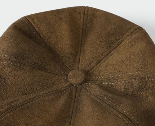 Womens 8 Panel Suede Newsboy-Cap Fall Winter Cabbie Beret Cap Retro British Gatsby Ivy Painter Visor Hat - color: Brown
