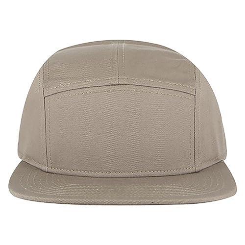 Ashen Fane 5 Panel Superior Cotton Twill Square Flat Visor Adjustable Camper Hat - color: Snapback-dk. Khaki