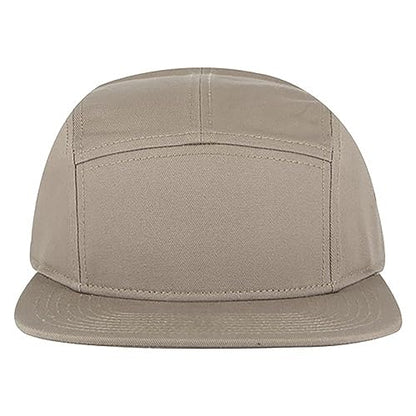 Ashen Fane 5 Panel Superior Cotton Twill Square Flat Visor Adjustable Camper Hat - color: Snapback-dk. Khaki