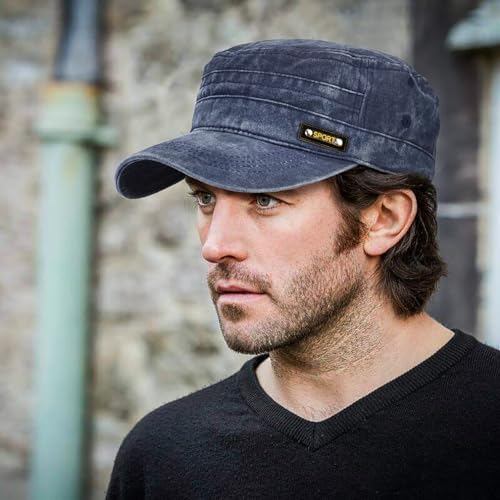 Glamorstar Unisex Cadet Army Caps Military Cap Vintage Flat Top Hats for Men Women - color: Navy Blue