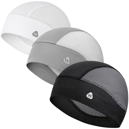 YANIKY Skull Caps for Men, Breathable Mesh Helmet Liner Sport Cooling Skull Caps for Women Sweat Cap Lightweight Cycling Cap - color: Black+grey+white