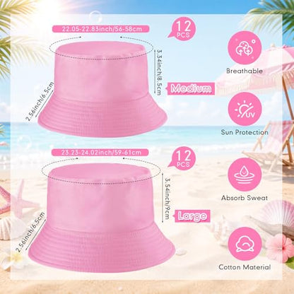 12/24/36 Pcs Bucket Hats for Men Women Bulk - color: Pink, size: Medium