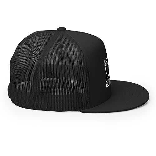 Show Me Your Butthole Premium Trucker Hat Flat Bill High Crown Adjustable Funny Cap - color: Black