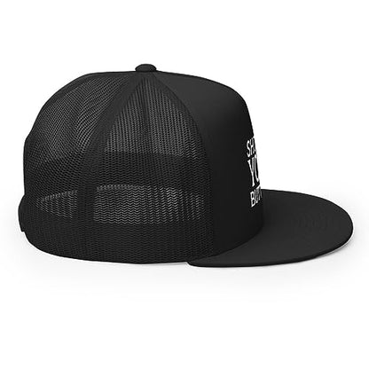 Show Me Your Butthole Premium Trucker Hat Flat Bill High Crown Adjustable Funny Cap - color: Black
