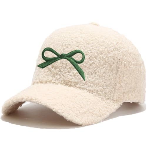 Winter Baseball Cap for Women Lamb Wool Solid Color Warm Baseball Cap for Outdoor Travel - color: B Beigegreen