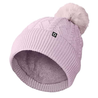 DALIX Cable Knit Pom Beanie Soft Stretch Skully Warm Fuzzy Faux Sherpa Winter Ski Beanie - color: Orchid
