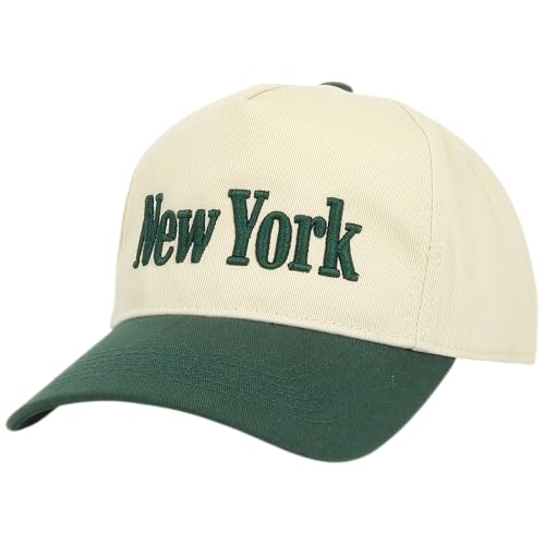 E BY ELIDAN New York Trucker Snapback Hat 3D Embroidered Baseball Cap - color: Cream Dark Green
