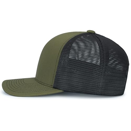 Pacific Headwear Contrast Stitch Trucker Pacflex Snapback Cap - color: Moss/Lt Charcoal/Moss