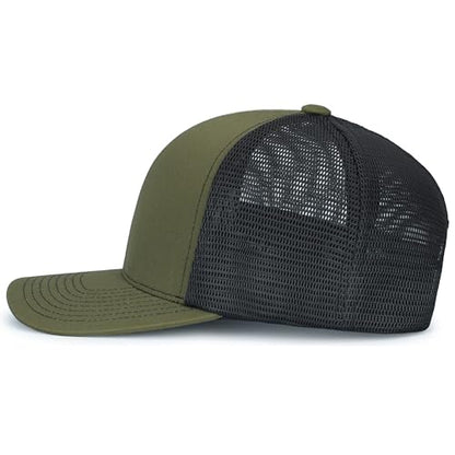 Pacific Headwear Contrast Stitch Trucker Pacflex Snapback Cap - color: Moss/Lt Charcoal/Moss