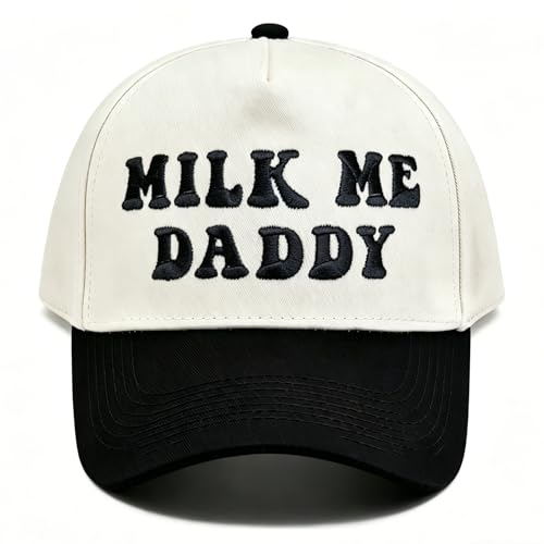 Funny Trucker Hats Embroidered Vintage Snapback Hat for Women Put It On My Husband's Tab Hats Gag Gifts Baseball Cap Red - color: Milk Me Daddy Black