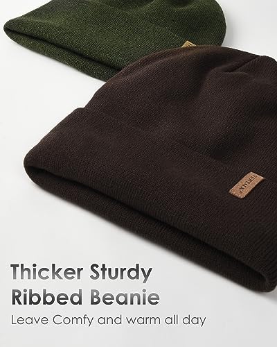 FURTALK Beanie for Men Women Cuffed Thick Knitted Winter Hat Skull Cap - color: Deep Coffee