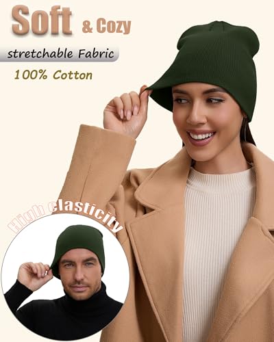 100% Cotton Beanie Hat for Men Women Cuffless Warm Winter Hats - color: 1pcs-olive Green