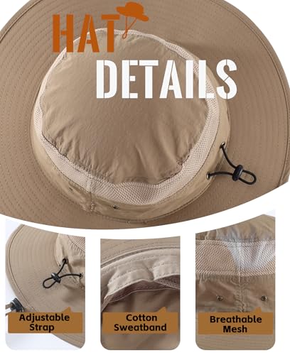 Home Prefer UPF 50+ Men's Sun Hat Wide Brim Bucket Hat UV Protection Hat for Mens Womens Beach Safari Gardening Golf Fishing - color: Dark Khaki