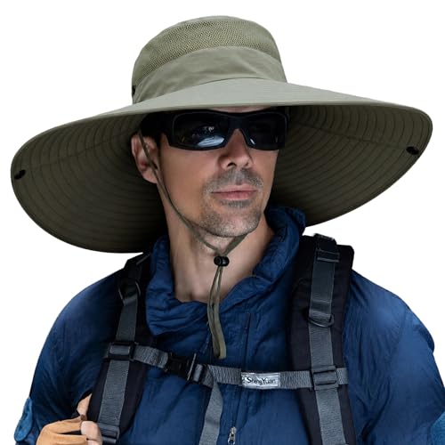 HUAMULAN Men Women 6" Wide Brim Sun Protection Hat Summer Fishing Hats - color: B6-004-green