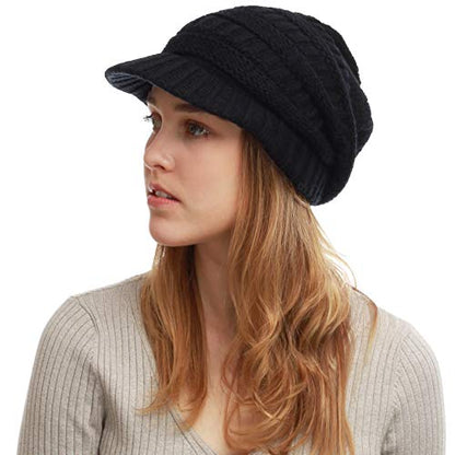 The Hat Depot - Visor Beanie Unisex Winter Knit Skull Beanie with Brim Hat - color: 1. Navy