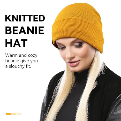 OZERO Mens Winter Hat, Fleece Lined Cuffed Beanie for Men and Women - color: Maize Yellow