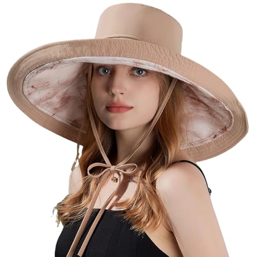 HUAMULAN Women Wide Brim Reversible Sun Hat Summer Beach Fishing Bucket - color: Khaki