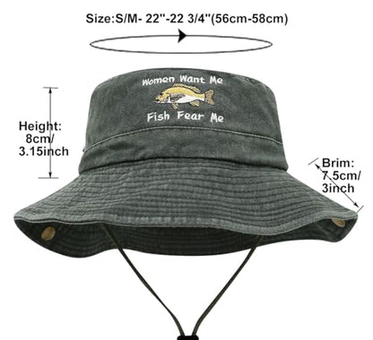 Sun Bucket Hat for Men Women Fishing Beach Safari Trendy Cotton Cowboy Cap for Golf Hiking Hunting Outdoor Boonie - color: Fish Army Green
