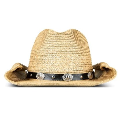 Lucky Brand Women's Straw Cowboy Hat | Rope Design | Western | Style | Fashion | Sun Protection | Breathable - color: Metal Concho - Tan